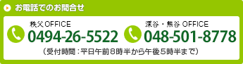 お電話でのご相談 TEL.0494-26-5522